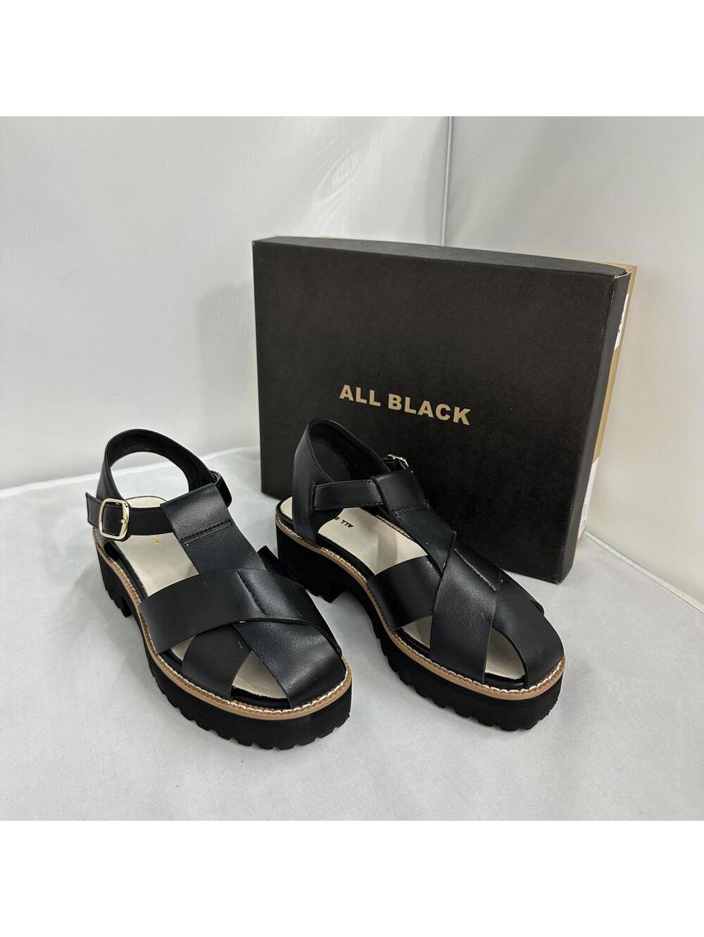 ALL BLACK Chris Cross Lug Sandals Black Size 38